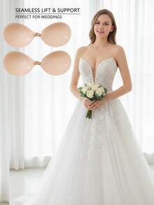 2pcs Front Closure Self-Adhesive Bras, Skin Tone + Black, Wash After Wearing To Maintain Adhesiveness - Multicolor - View 18