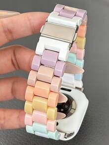 星光光滑硅胶表壳 + 亚克力塑料表带，兼容苹果 42mm 46mm 41mm 38mm 40mm 42mm 44mm 45mm 49mm 超薄日韩风女士表带，适用于 Series 10 9 8 SE 7 6 5 4 3，简约纯色运动腕带表带套装 - 香檳色 - 查看 5