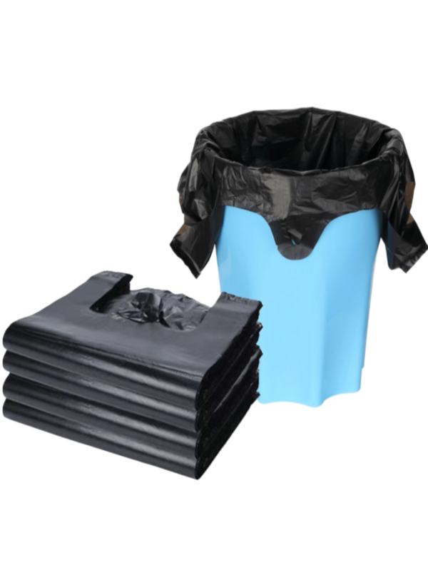 50个/包 加厚黑色塑料背心式垃圾袋，带提手，适用于厨房、浴室、客厅、卧室、办公室、物业管理等场所，多用途塑料袋，垃圾袋