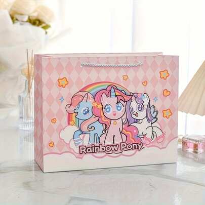  3pcs My Little Pony Gift Tote Bag - Stylish Cartoon Kraft Paper Handbag, Cute Animal Design, Perfect For Anime Fans, Ideal For Christmas, Birthday & Party
