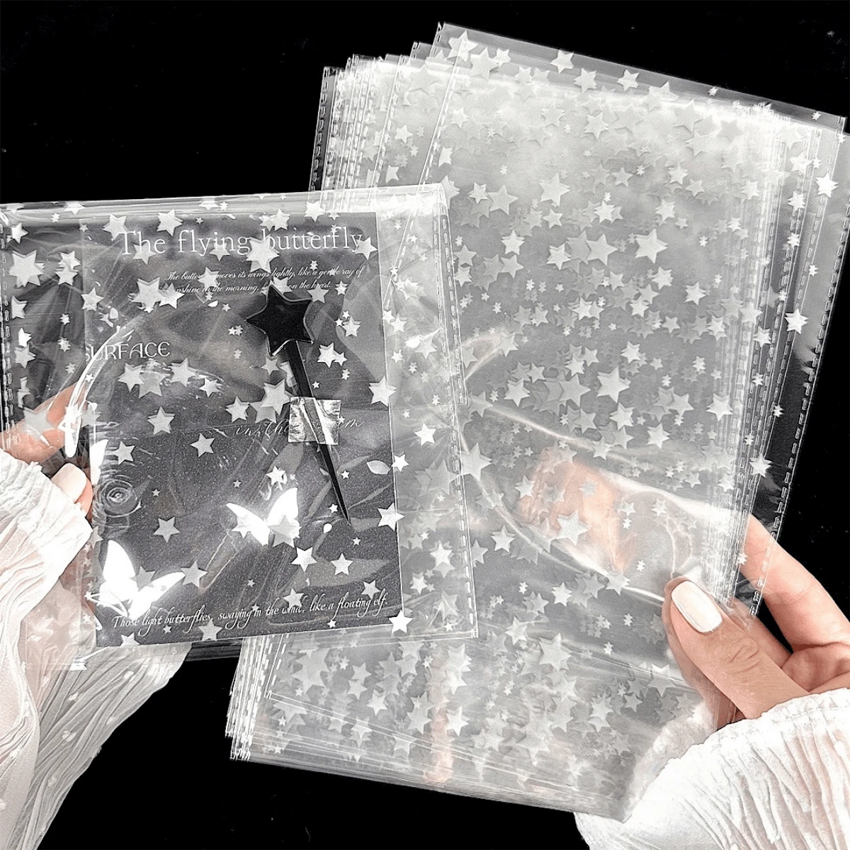 200pcs Transparent Holiday Gift Packaging Bags, High-End Clear Packaging Bags, DIY Small Gift Bags, Jewelry Gift Packaging Bags, Flat Bottom Waterproof Packaging Bags, Small Star Pattern Gift Bags, Suitable For Holiday, Birthday, Wedding And Party Gift Packaging. - Multicolor - View 1