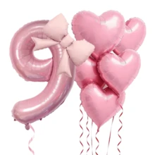 7pcs Pink Number Balloon Set, Heart Balloons And Bows, Numbers 1-9 - Soft Tones, Suitable For Baby Shower Decor, Girl's Birthday Party Decor, Christening, Baby Shower, 1-9 (Birthday, Anniversary) Party Supplies, Number Balloons, Foil Balloons, Valentine's Day Wedding Mother's Day Decor - Pink - View 18