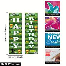 2D Flat Soccer Theme Happy Birthday Porch Banner Set, Polyester, Indoor & Outdoor Use - Perfect For Sports Fans, Happy Birthday Background Backdrop, Suitable For Indoor/Outdoor Parties, Photography, Home Decor, Garage Door Display, No Electricity Required, Birthday Party Decoration - Green - View 6