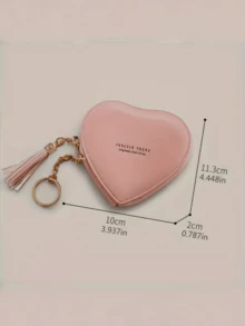 1pc Personalized Keychain Coin Purse, Cute Heart-Shaped Coin Pouch, Women/Girls Wallet Card Holder, Gift For Birthday, Anniversary, Girlfriend, Halloween, Christmas, Thanksgiving - Multicolor - View 2