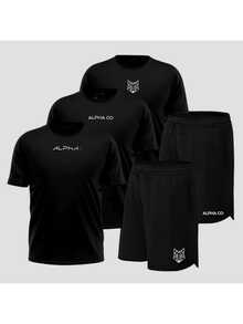 5-Piece Kit: Dry Fit T-Shirt + Elastane Shorts, Alpha Co Lobo Wolf Essential Gym Fitness Original - 黑色 - 查看 1
