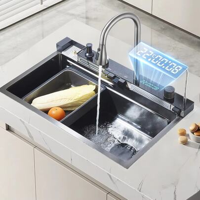 Cozinha Inox 304 Gourmet 75x45cm com Torneira Flexível Cascata Waterfall e Lavador de Copos Winda