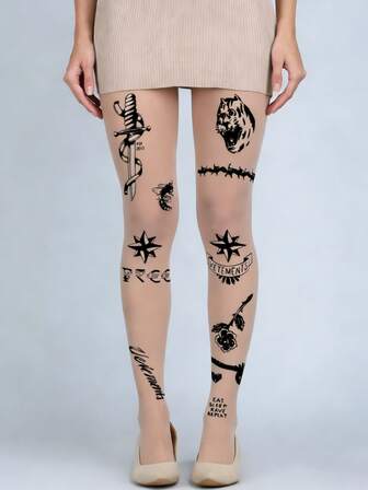 Plus Size Mönstrade Leggings Och Tights - Moderna Mönstrade Strumpbyxor För Damer, Skapa Snygg Siluett