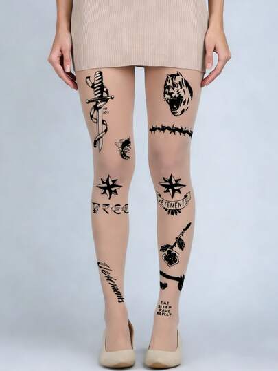 大码印花打底裤和紧身裤 - 时尚印花女士连裤袜，打造时尚造型