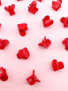 20 piezas/paquete Pinzas para el cabello con forma de corazón rojo de 2 cm de plástico, adecuadas para accesorios de moda para el cabello en el Día de San Valentín, elegantes ganchos para el cabello, pinzas casuales para el cabello de mujer - Rojo - Ver 4
