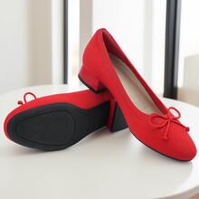 JENN ARDOR Women's Slip On Knit Mesh Flats Shoes Casual Chunky Pumps For Women Dress Ballet Heels Round Toe - Đỏ - Xem 2