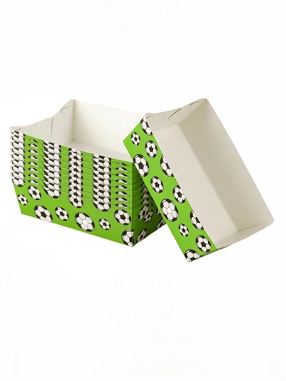 40pcs Football Themed Party Snack Trays - White And Green Football Pattern, Popcorn Boxes, Suitable For Sports Themed Events And Birthday Celebrations, Also Suitable For Halloween, Christmas Events And Party Supplies. Halloween And Christmas Themed, Also Suitable For Christmas, New Year, Valentine's Day And Various Party Events.