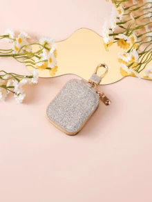Zipper PU Leather Glitter Earphone Protective Case, Multifunctional Waist Hanging Coin Purse Keychain Pouch For Bluetooth Earphones - Multicolor - View 13