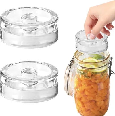 Fermentation Weights,2 Pack Glass Fermentation Weights With Grip Handle,Fermenting Weights For Wide Mouth Mason Jar And Canning Fermenting Pickling Sourkrout