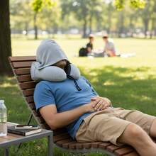 Neck Pillow With 100% Light-Blocking Hood For Traveling, Upgraded Travel Neck Pillow For Airplane 100% Pure Memory Foam Travel Pillow For Flight Headrest Sleep, Portable Plane Accessories, Light Grey - 淺灰色 - 查看 8