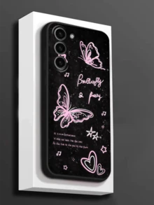 1个蝴蝶爱心标语手机壳，兼容、荣耀、三星Galaxy A04e/A05s/A13/A14/A15/A34/A35/A50/A52/A53/A54/S21/S22/S23/S24/S25/S25 Ultra、6A/7A/8A、12T/13T/14T - 黑色 - 查看 2