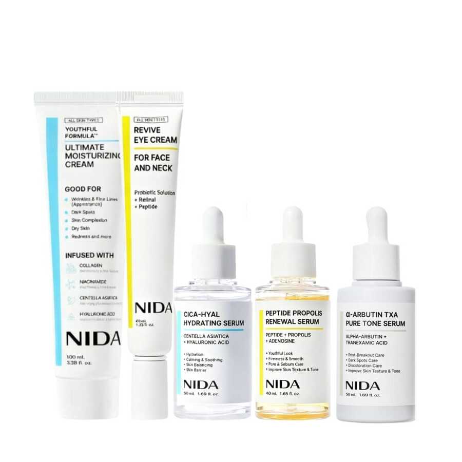 [NIDA] Korean Super Affordable Skincare Set Of 5 | Featuring 5 Best-Selling Large-Size Products For Gentle Exfoliation And Wrinkle Smoothing, Skincare Hydrating Daily Moisturizer Moisture Hydrate - Hyaluronic Acid - 查看 1