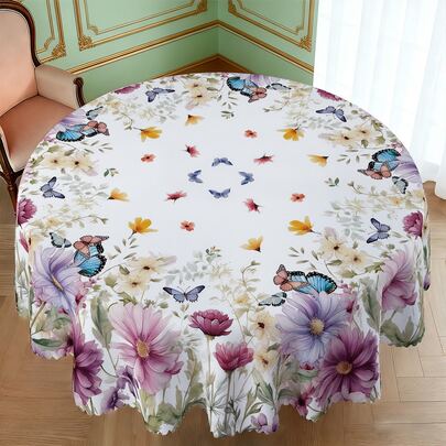 1pc/36pcs Butterfly Anti-Wrinkle Tablecloth For Spring/Summer, Embossed Edge Design, Rectangular/Round, Multiple Sizes, Polyester Fabric, Indoor Dining/Outdoor Party