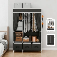 Lislark Portable Closet Storage Organizer Clothes Wardrobe Shoe Clothing Rack Shelf Dustproof Non-Woven Fabric - Black - View 6