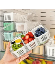 1 Set de Recipientes Reutilizables para Almacenamiento de Alimentos con Tapas, Cajas Organizadoras Transparentes de 3 Compartimentos para Refrigerador para Ensalada, Fruta, Verdura, Especias, Lonchera Portátil para Viajes y Uso al Aire Libre - Multicolor - Ver 6