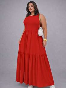 Women's Lia Babado Plus Size And Slim 2 Marias Long Dress Viscolycra Mesh Light And Loose Comfort Winter And Summer - Đỏ - Xem 3