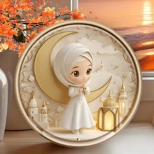 2D, płaska, 1 szt., okrągła, żelazna dekoracja ścienna – motyw dziewczyny z Ramadanu z księżycem i motywem meczetu, 8x8 cali, styl klasyczny, nadaje się do domu, biura, kawiarni lub dekoracji na imprezę, idealny prezent świąteczny, islamska dekoracja domu, nadaje się do dekoracji pokoju, wstępnie wywiercone otwory, styl jak na zdjęciu w rozmiarze - Wielokolorowe - Zobacz 4