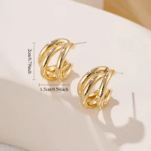 1对女士不锈钢金色圆环耳环，高品质低过敏性，不易褪色，舒适百搭，简约优雅，适合日常佩戴或参加派对，时尚首饰配饰，送给女性的完美礼物，小巧圆形耳环，不锈钢饰品 - 三環 - 查看 2