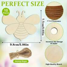 10个木制蜜蜂造型工艺品，可DIY涂色和手工制作，适合节日、婚礼和派对装饰、家居装饰、节日挂饰，可作为圣诞节、情人节、万圣节、复活节、新年礼物。 - 木質色 - 查看 6