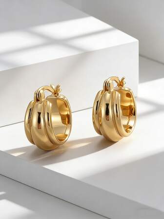 Charm-In 여성용 금도금 푹신한 더블 후프 귀걸이 - 데일리 웨어, 브런치 & 캐주얼 외출을 위한 반짝이는 미니멀리스트 주얼리, 생일/발렌타인데이에 그녀를 위한 완벽한 선물