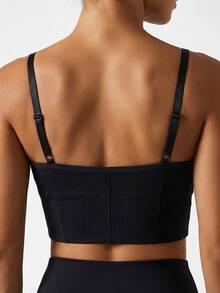 Top Fitness Gym Polyamide High Support Adjustable Straps Cropped Yoga Blouse With Padding - Black - View 5