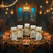 5款混合设计的开斋节斋月糖果礼盒，配有丝带花瓶造型巧克力盒，适用于开斋节派对装饰。 - 彩色 - 查看 9