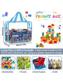 Conjunto de 2 Sacos Transparentes para Armazenamento de Brinquedos, Bolsos Reutilizáveis, Presente Ideal para Recém-Nascidos, Adequados para Jogos de Mesa, Blocos de Montar, Quebra-cabeças, Brinquedos e Organização de Berçário, Sacos Transparentes Perfeitos para o Início do Ano Letivo - Multicolorido - Ver 2