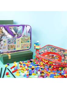 Conjunto de 2 Sacos Transparentes para Armazenamento de Brinquedos, Bolsos Reutilizáveis, Presente Ideal para Recém-Nascidos, Adequados para Jogos de Mesa, Blocos de Montar, Quebra-cabeças, Brinquedos e Organização de Berçário, Sacos Transparentes Perfeitos para o Início do Ano Letivo - Multicolorido - Ver 6