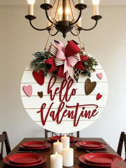 Corona de San Valentín, decoración de San Valentín en forma de corazón 2D, colgador de corona de San Valentín para la puerta, decoración del hogar, decoración rústica de San Valentín, decoración festiva, regalo