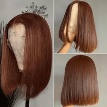 ZHENDEFA 13X4 High Definition Transparent Lace Front Wig, Chocolate Brown Bob Wig, Ready-To-Wear, No Glue, Real Human Hair, Pre-Plucked, Women - S4 - View 4
