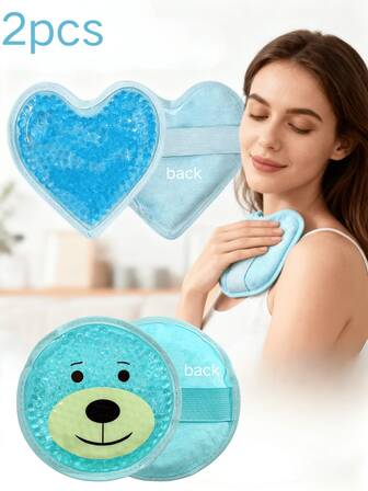 2PCS Hot And Cold Compress Gel Bead Packs, Heart-Shaped And Cartoon-Designed Ice Gel Pads With Elastic Band, Multifunctional Dual-Temperature Hot And Cold Compress Skincare Tool, Daily Use For Face, Hands, Feet, And Other Body Parts, Gift For Family