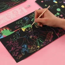 10/20/50pcs Rainbow Scratch Art Paper (Includes Bamboo Scratch Tool + 4 Templates) - Magical Scratch Art Paper, Perfect For Holiday Parties, No Ink Needed, Easy To Use, Clean And Tidy. This DIY Paper Craft Set Is An Ideal Gift For Parties, Boys, Girls, Birthdays, New Year, Holiday Decor, And Back To School Favors. - Multicolor - View 8