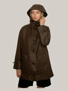 OctMoon Women's Lightweight Rain Coat, Outdoor Coat – Waterproof Raincoat Jacket With Hood, Classic Button-Up Trench Coat For Women - Cà phê nâu - Xem 12