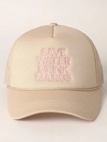 1pc Women's Outdoor Embroidered "SAVE WATER DRINK MARGS" Adjustable Drawstring Baseball Mesh Cap, Suitable For Spring/Autumn Travel, Fashionable & Versatile Sun Protection Hat, Unisex Y2K Style Cap - Baseball Cap - View 28