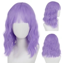 BARSDAR 14 Inch Light Purple Short Bob Lavender Lilac Wigs With Bangs For Women Loose Wavy Lilac Wig Curly Shoulder Length Synthetic Cosplay Lavender Wig For Girl Colorful Halloween Costume Suitable For Daily Use And Parties - Màu tím nhạt - Xem 7