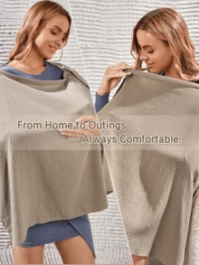 1pc Khaki Crinkle Fabric Soft & Breathable Nursing Top For Moms, All-Season Car Seat Canopy, Stroller Sun Shade, Multi-Functional [Oeko-Tex Certified] - Khaki - View 4