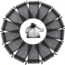 50pcs Black/White Organza Drawstring Bags, Gift Packaging Bags, Jewelry Storage Pouches - Black - View 5