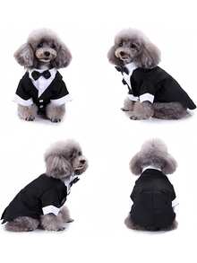 时尚狗狗燕尾服，狗狗婚礼礼服配领结，正式宠物婚礼派对生日服装，适合万圣节、圣诞节、情人节、毕业典礼、角色扮演等场合，适合小型、中型和大型犬。 - 黑色 - 查看 9