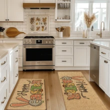 1 szt. lniany dywanik kuchenny z nadrukiem w motyw królika, wycieraczka, mata łazienkowa, odpowiedni do salonu, sypialni, przedpokoju, łazienki, pralni – dywan poliestrowy, dekoracja wnętrz i ogrodów, prezent i dekoracja wielkanocna - Wielokolorowe - Zobacz 3