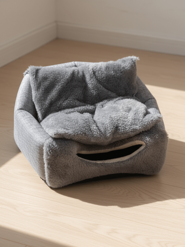 Nhà cho mèo hình mái vòm tam giác bán kín có móc treo, nội thất rộng rãi, chất liệu polyester bền chắc - Màu xám đậm. Dễ dàng vệ sinh, trang trí nhà cửa, thiết kế hiện đại, cấu trúc chắc chắn, cần thiết cho sự thoải mái và nghỉ ngơi của thú cưng. - Xám - Xem 3