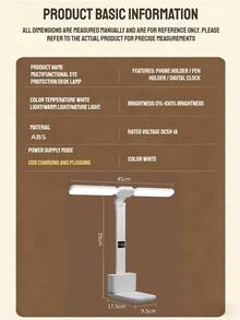 1 st. uppladdningsbar LED-skrivbordslampa, dimbar skrivbordslampa med 3 nivåer (med pennhållare och klockstativ), hopfällbar läslampa med pekskärm, ögonvänlig läslampa för barnrum, hem, kontor, sovrum - En-Storlek - Visa 10