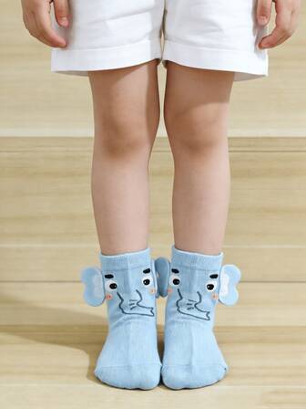 1/2 Pair Cute 3D Elephant & Dog Ear Design Socks, Suitable For All Seasons