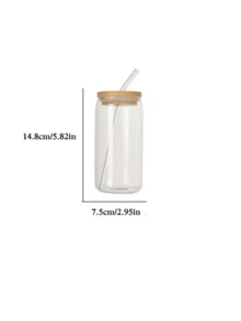 1pc High Borosilicate Glass Water Cup With Lid & Straw, Cola Cup, Mason Jar With Lid - Multicolor - View 3