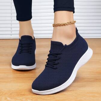 Children's Knit Lace-Up Casual Slip-On Shoes, Lightweight Breathable Dance Sneakers