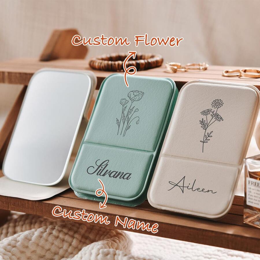 Personalized Bridesmaid Mirror - Customized Folding Makeup Mirror, Can Be Engraved, Suitable For Bachelorette Party, Wedding Favor, Portable Travel - Folding Mirror - View 1