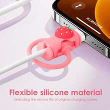 2-In-1 Flexible Silicone Charging Cable Protector, Cute Blue Flower Design, Charging Line Anti-Breaking Organizer, Mobile Data Cable Management Tool